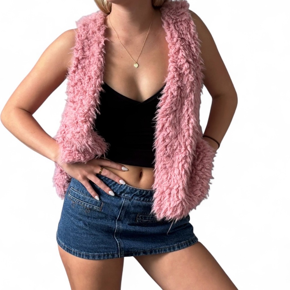 Pink Faux Fur Teddy Fuzzy Vest - Plush Open-Front Layering Vest S